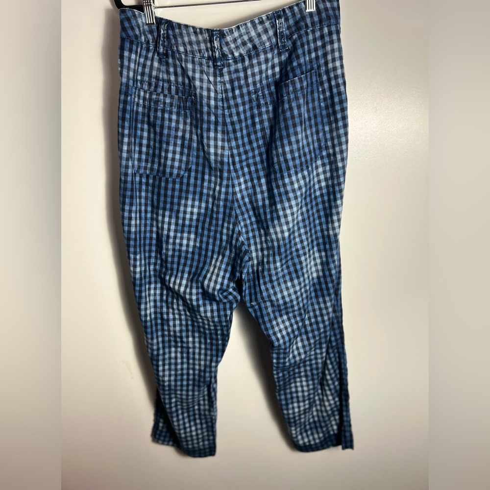 Anthropologie Maeve Avryl Bleached Slim Pants Blue Check Plaid Sz 14 - Picture 7 of 14